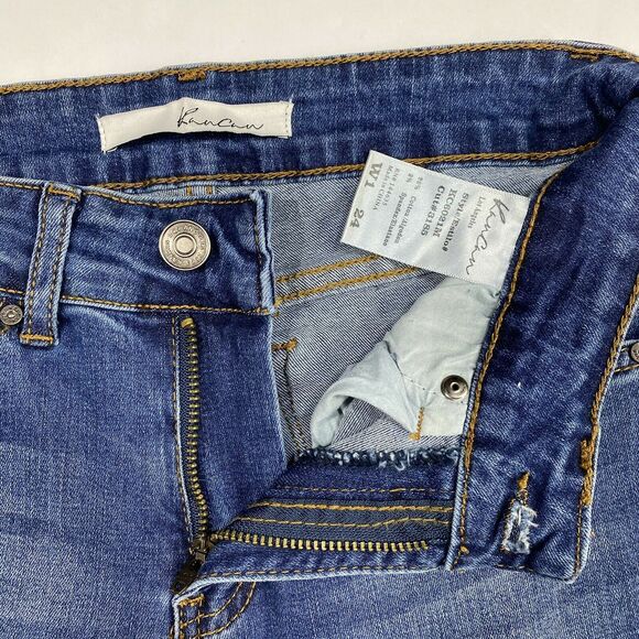 Kancan Capri Jeans Womens 1/24 Stretch Denim Crop Jean Distressed Raw Fray NEW - Picture 7 of 9